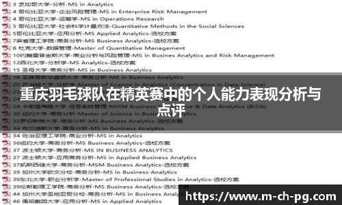 重庆羽毛球队在精英赛中的个人能力表现分析与点评